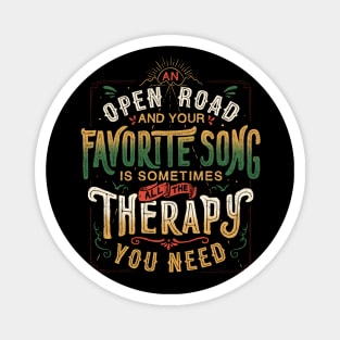 Road Trip Music Therapy - Adventure Typography Travel Quote Gift Magnet